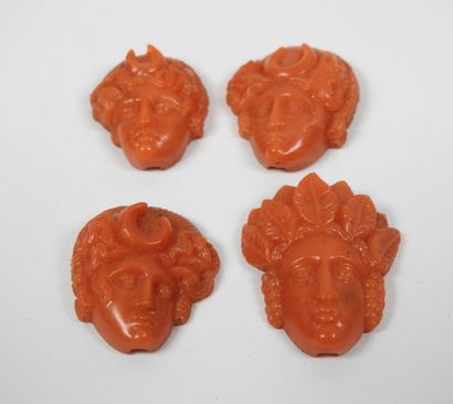 Four ornamental elements in carved coral...