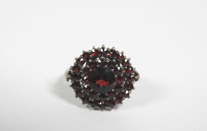 Silver ring decorated with numerous garnets...