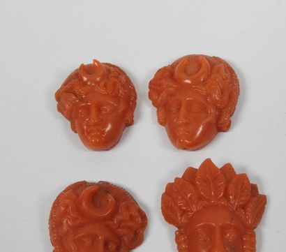 Four ornamental elements in carved coral...