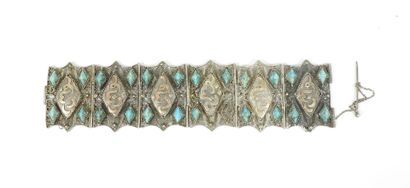 Articulated silver cuff bracelet filigree,...