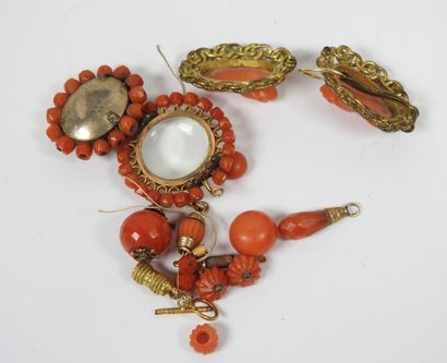 Set of ornamental elements in coral, metal...