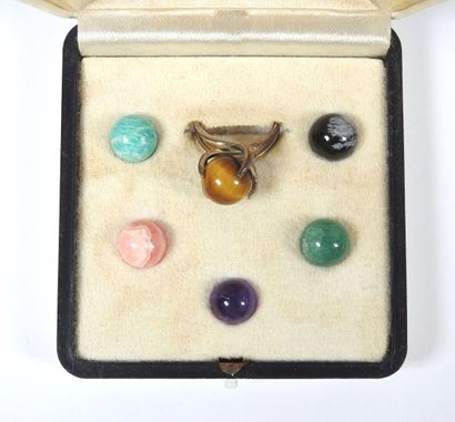 Bague en argent ornée de six billes interchangeables,...