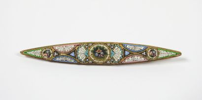 Brooch of navette form in gilded metal decorated...