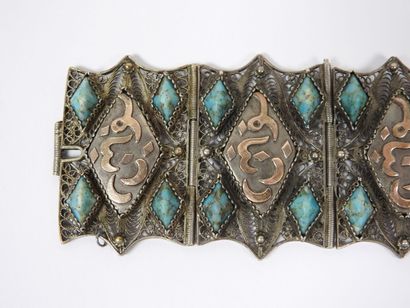Articulated silver cuff bracelet filigree,...