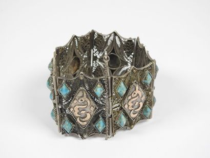 Articulated silver cuff bracelet filigree,...