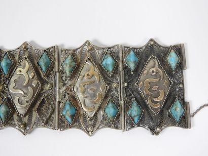 Articulated silver cuff bracelet filigree,...