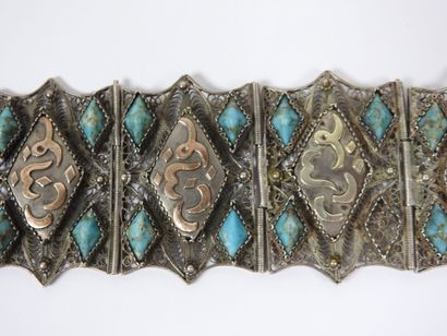 Articulated silver cuff bracelet filigree,...