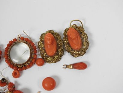 Set of ornamental elements in coral, metal...