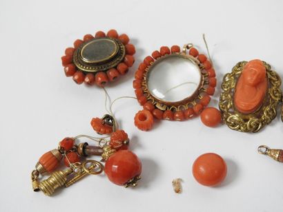 Set of ornamental elements in coral, metal...