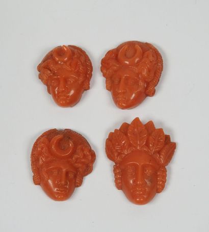 Four ornamental elements in carved coral...