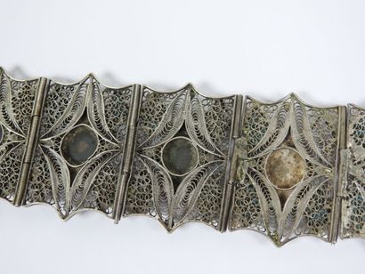 Articulated silver cuff bracelet filigree,...