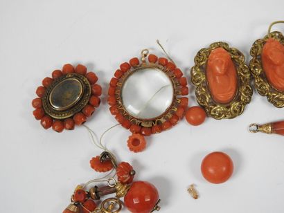 Set of ornamental elements in coral, metal...
