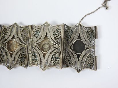 Articulated silver cuff bracelet filigree,...