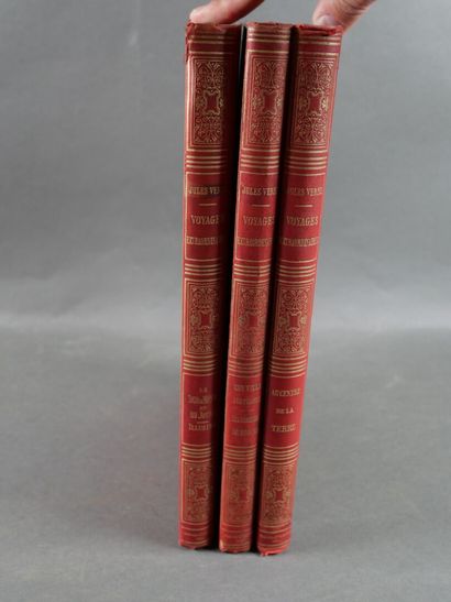 Jules Verne, Lot de 3 cartonnages au Steamer...