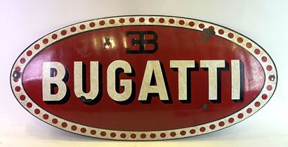 Plaque émaillée ovale et bombée BUGATTI.
Lettrage...
