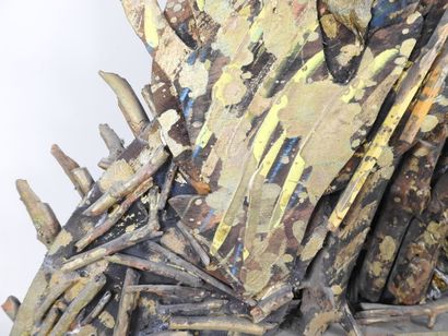 Alex BURKE (1944).
Composition en bois polychrome.
Signée...