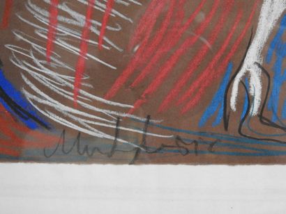 École XXe. 
Femmes et homme. 
Pastel signé...