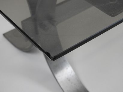 Table basse à plateau en verre fumé rectangulaire,...