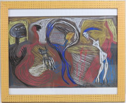 École XXe. 
Femmes et homme. 
Pastel signé...