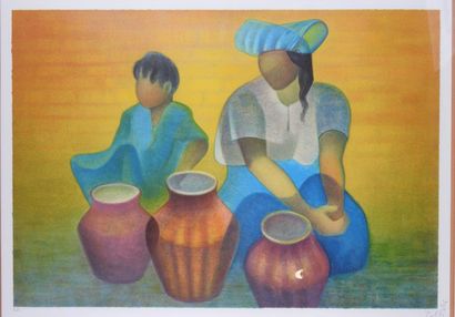 Louis TOFFOLI (1909-1999).
Femme et enfant.
Lithographie...