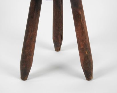 Tabouret tripode de vacher en bois naturel,...