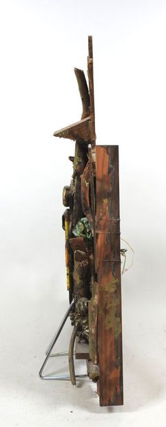 Alex BURKE (1944).
Composition en bois polychrome.
Signée...
