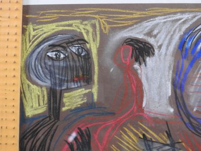 École XXe. 
Femmes et homme. 
Pastel signé...