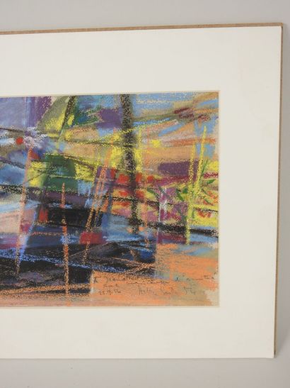 École XXe.
Composition abstraite aux lignes.
Pastel...