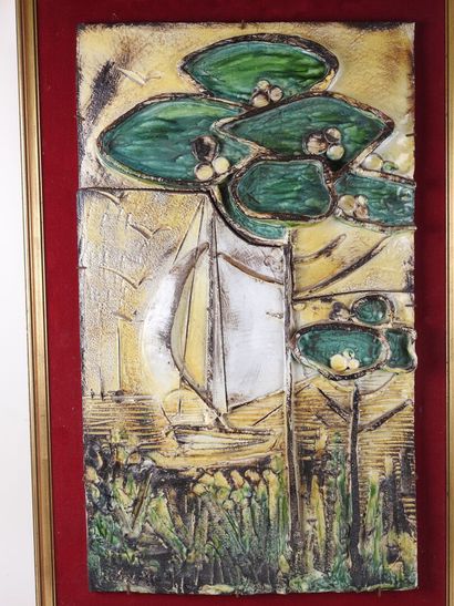 PEDRELLI, XXe.
Le voilier.
Bas-relief composé...