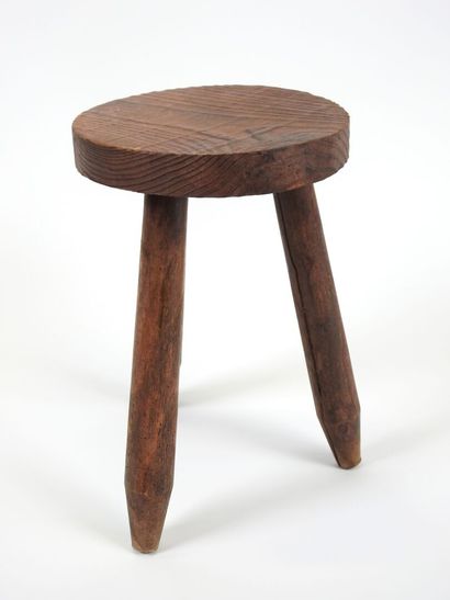 Tabouret tripode de vacher en bois naturel,...