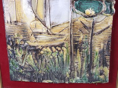 PEDRELLI, XXe.
Le voilier.
Bas-relief composé...
