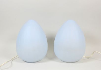 Paire de lampes en verre teinté bleu en forme...