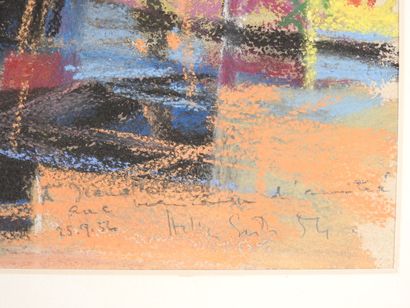 École XXe.
Composition abstraite aux lignes.
Pastel...
