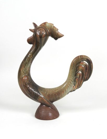 André BODIN (XXe). 
Sculpture de coq en céramique...