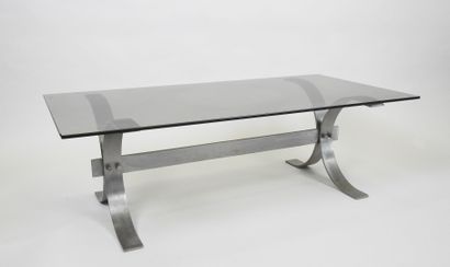 Table basse à plateau en verre fumé rectangulaire,...