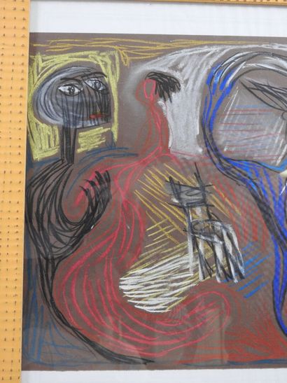 École XXe. 
Femmes et homme. 
Pastel signé...