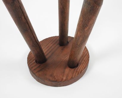 Tabouret tripode de vacher en bois naturel,...