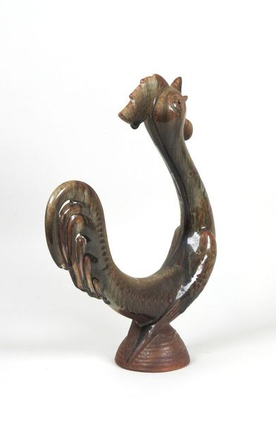 André BODIN (XXe). 
Sculpture de coq en céramique...
