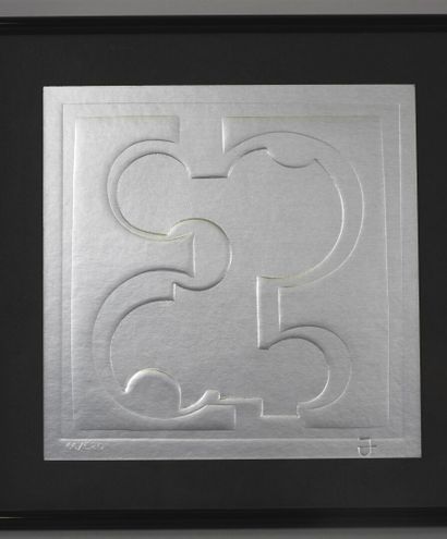Jörn PFAB (1925-1986).
Estampe argentée signée...