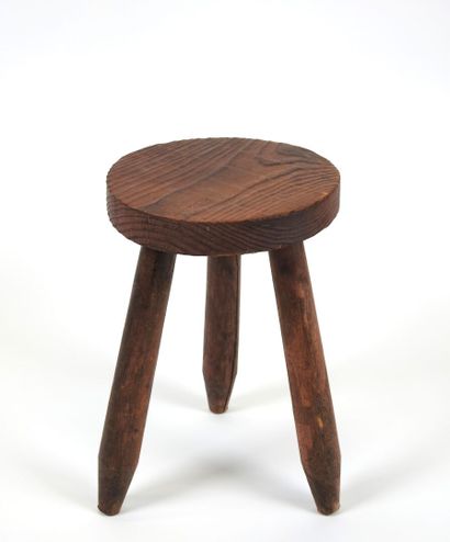Tabouret tripode de vacher en bois naturel,...