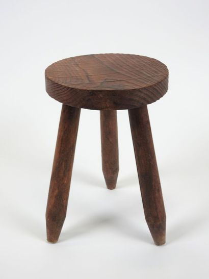 Tabouret tripode de vacher en bois naturel,...