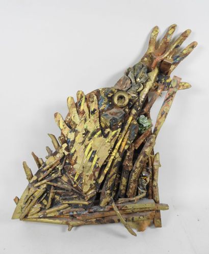 Alex BURKE (1944).
Composition en bois polychrome.
Signée...