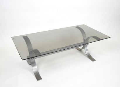 Table basse à plateau en verre fumé rectangulaire,...