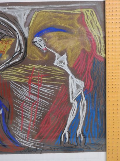 École XXe. 
Femmes et homme. 
Pastel signé...