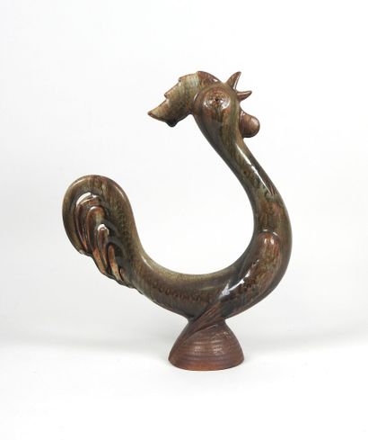 André BODIN (XXe). 
Sculpture de coq en céramique...