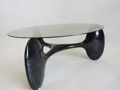 Piétement de table basse en bois laqué noir,...