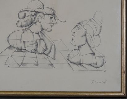 Joseph SZABO (1925-2010).
Personnages cubistes.
Dessin...
