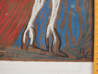 École XXe. 
Femmes et homme. 
Pastel signé...