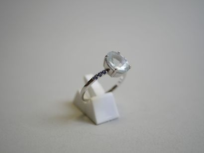 Light blue oval stone** white gold ring with...