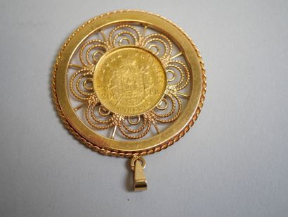 Gold pendant coin 20 frs 1868.
C 15.89 g...